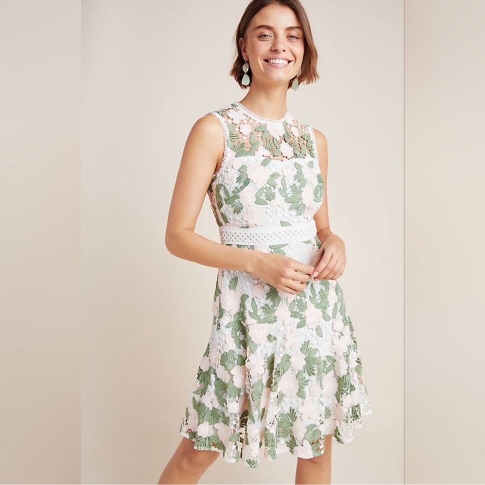 Shoshanna Roseia Pink Floral Lace Fit ‘n Flare Dress Sz 4 Knee Length Sleeveless